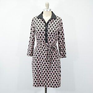 J. McLaughlin Navy Blue & Pink Dotty Print Knit Shirtdress